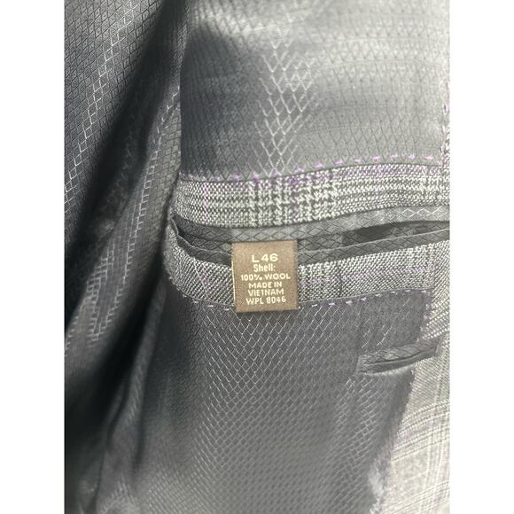 Tasso Elba Grey Purple Plaid Wool Blazer Sport Coat Jacket 46L 46 Long - Picture 7 of 9